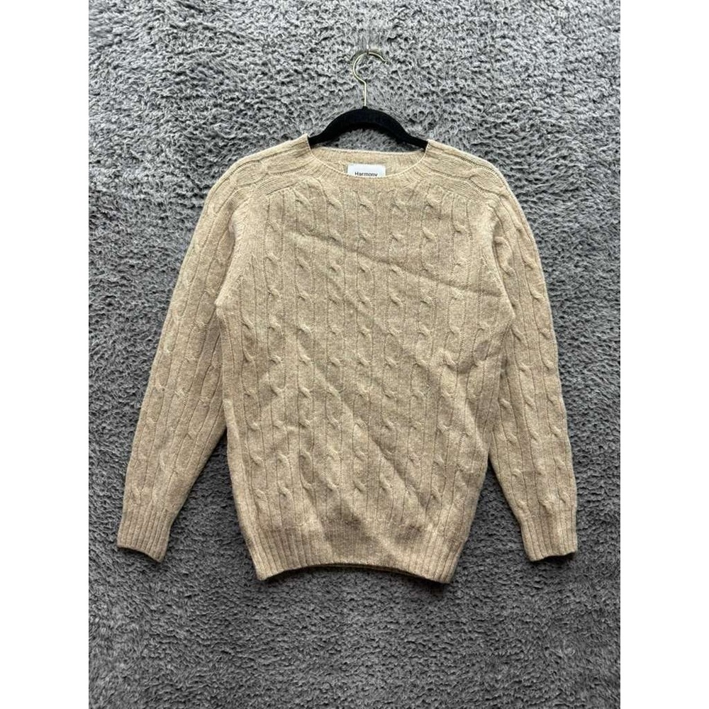 Harmony Cable-Knit Pure Wool Crew Neck Pullover Sweater‎ Beige Womens Size L
